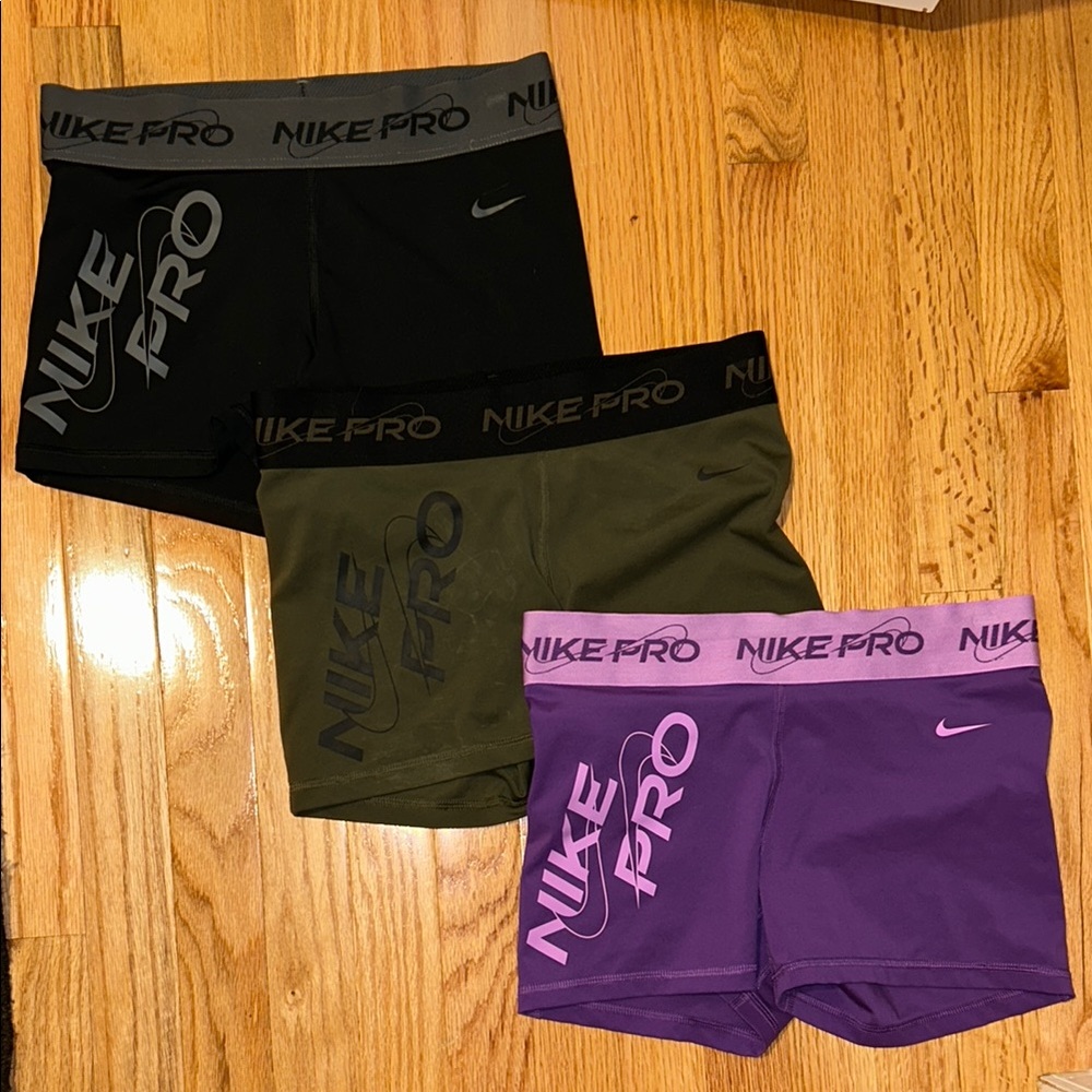 Nike Pro Bundle! Black, Olive, Purple! EUC!